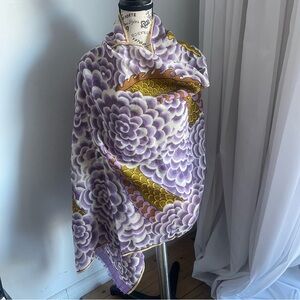 Inoui Editions Purple and Gold Floral Dragon Wool Scarf